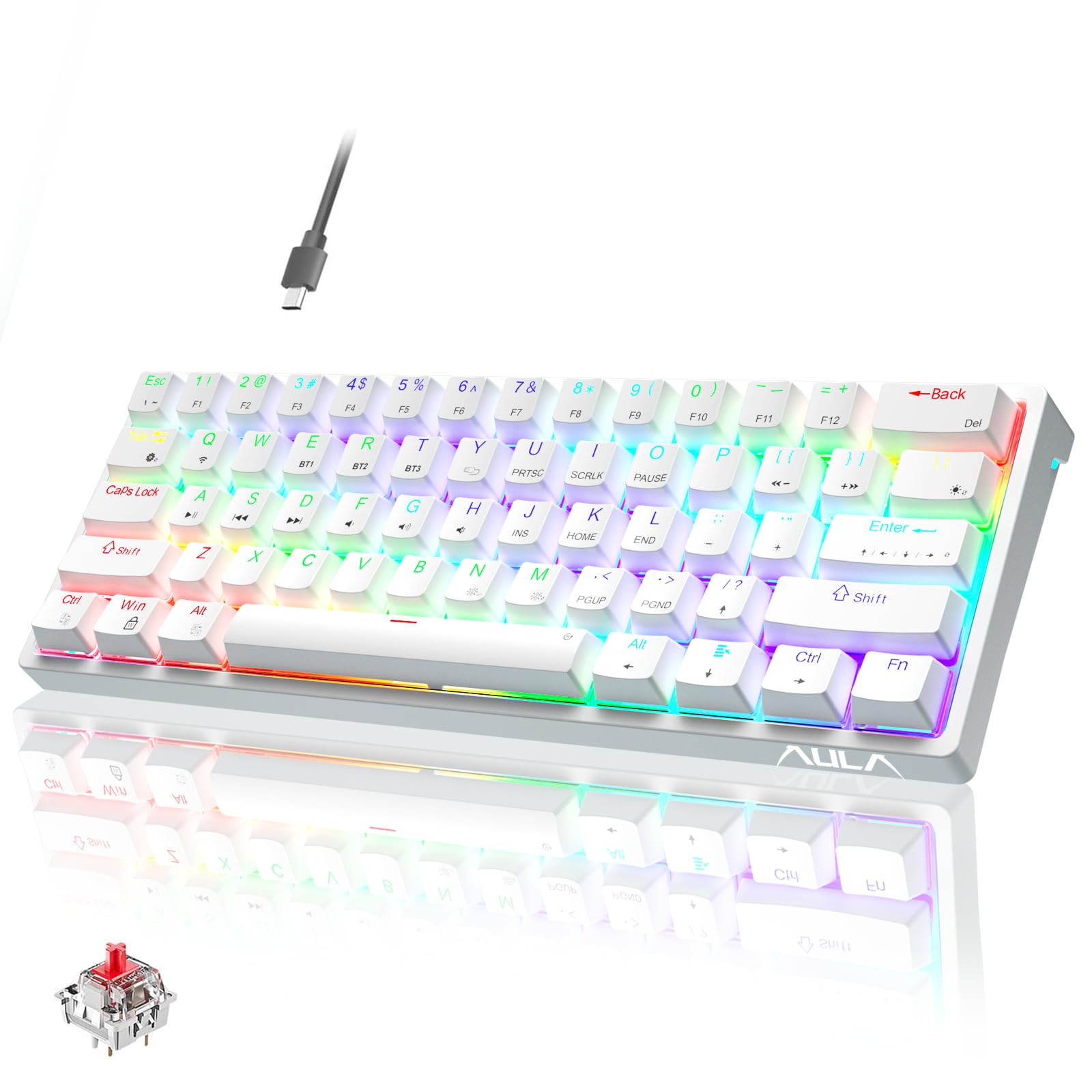 AULA 60 Percent White Mechanical Gaming Keyboard