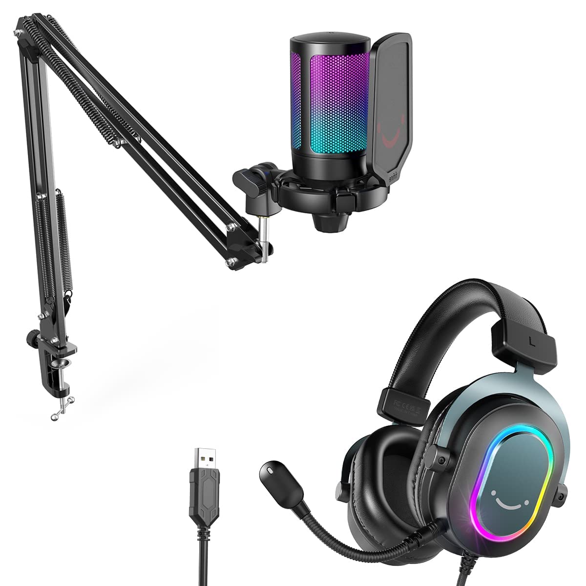Fifine Gaming Microphone and USB Streaming Headset Kit A6T+H6