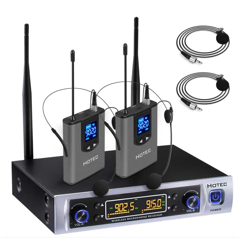 HOTEC UHF Wireless Microphone System with Dual Lapel/Lavalier