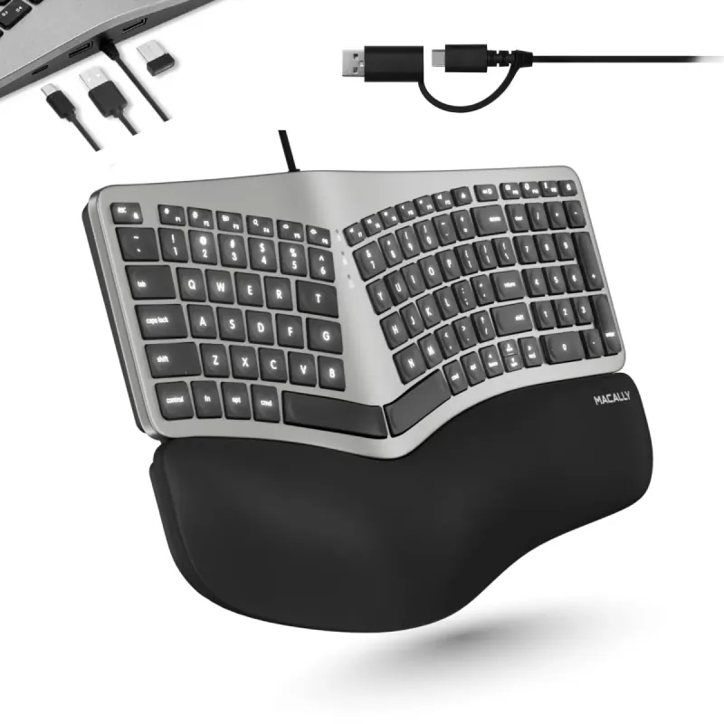 Macally Wired Ergonomic Keyboard Space Gray