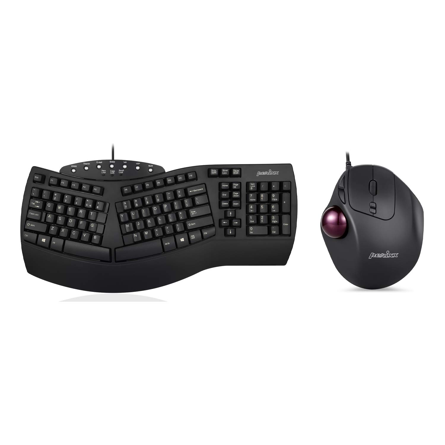 Perixx Wired USB Ergonomic Split Keyboard with Trackball Mouse