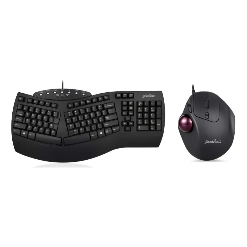 Perixx Wired USB Ergonomic Split Keyboard with Trackball Mouse