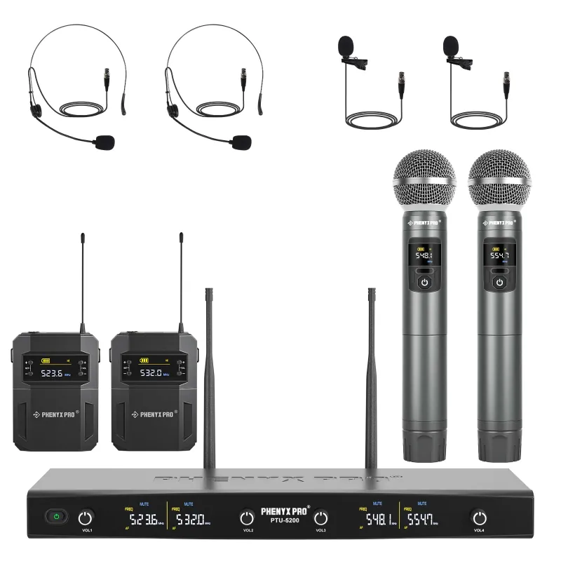 Phenyx Pro 4-Ch UHF Handheld/Bodypack Wireless Microphones PTU-5200-2H2B