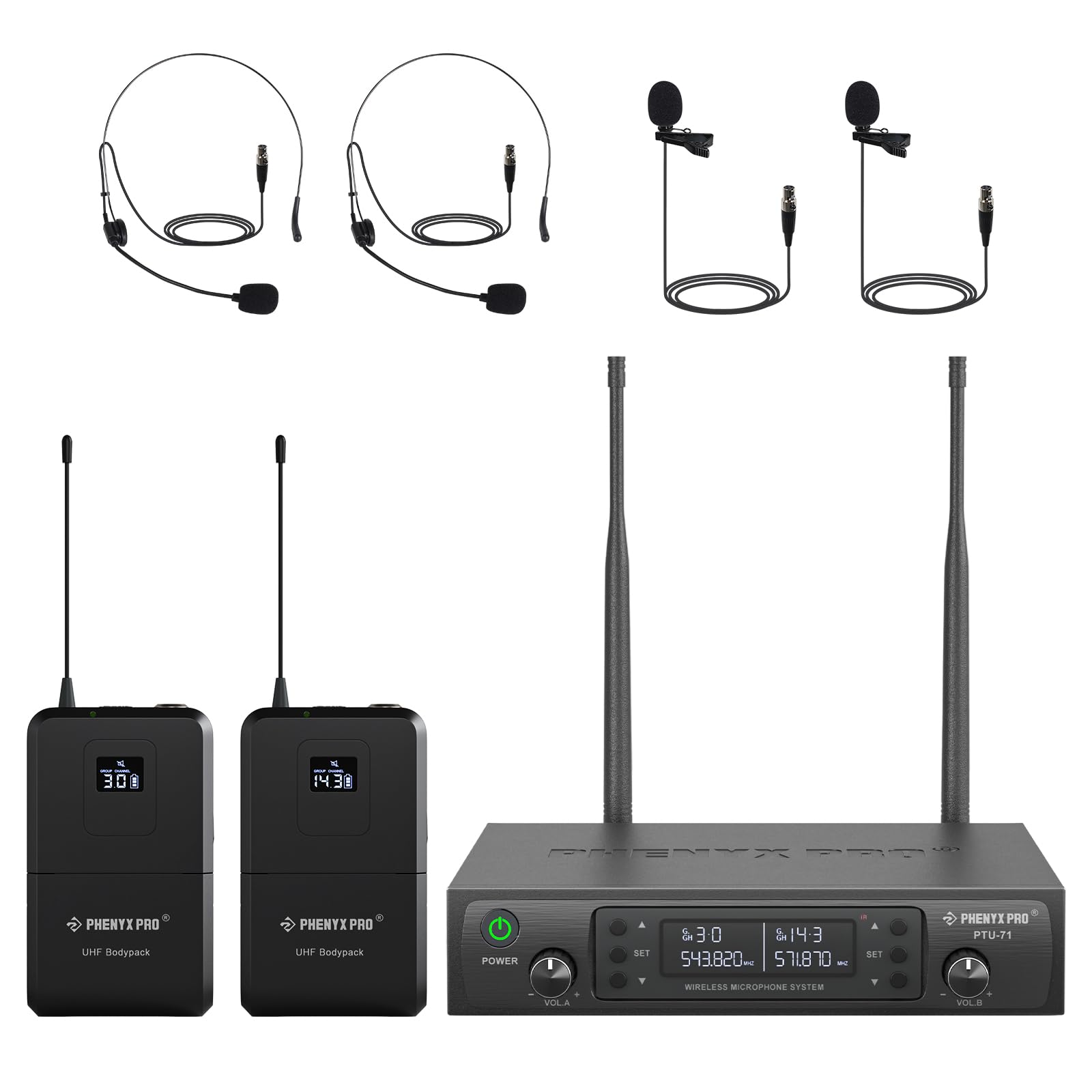 Phenyx Pro Dual UHF Wireless Microphone System PTU-71-2B