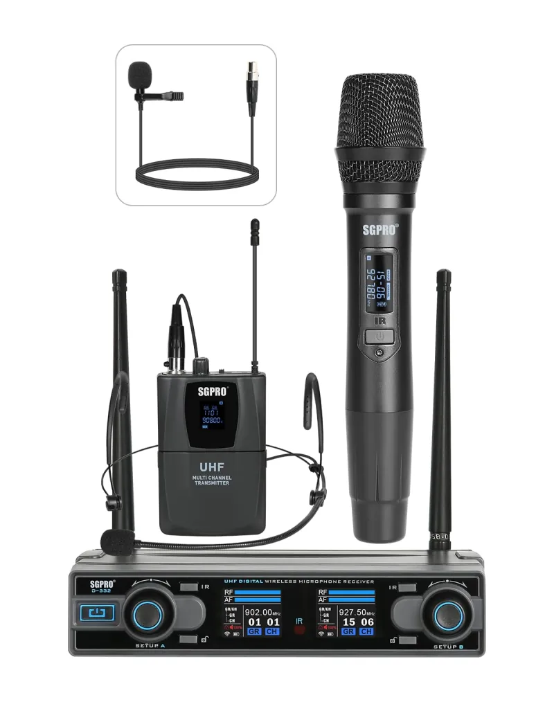 SGPRO D-332HB Dual UHF Wireless Microphone System