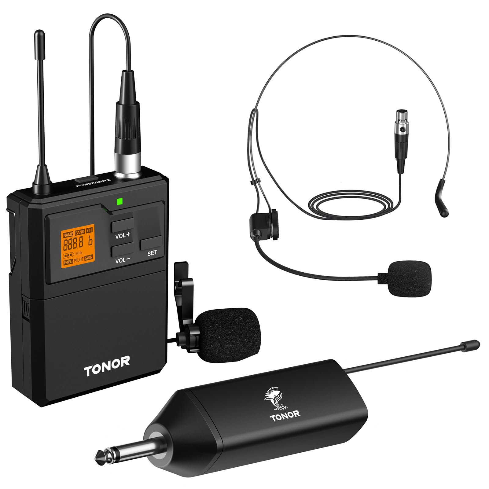 Tonor UHF Wireless Microphone System with Headset Lavalier Mic